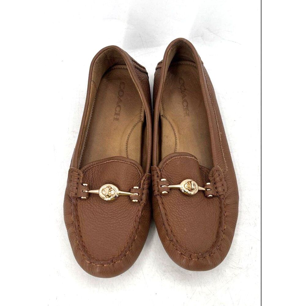 Coach Arlene Chestnut Brown Pebbled Leather Driving Loafer Flats Women's Size 8B